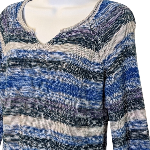 Eddie Bauer Pullover V-Neck Striped 100% Cotton Blue Gray Cozy Sweater Size XS - Picture 5 of 12